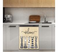 Happy Easter Check Plaid copertura magnetica per lavastoviglie, bianco nero, decorazione magnetica per frigorifero, cucina, porta, 58,4 x 66 cm