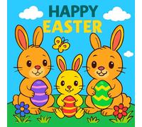 Happy Easter Coloring Book for Kids Ages 3+: Cute Bunny and Easter Egg Illustrations to Color