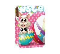 Happy Easter con coniglietto e uova su sfondo rosa porta rossetto custodia portatile per trucco borsa da viaggio organizer per rossetto con specchio mini scatola portaoggetti per rossetto da donna,