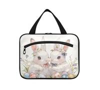 Happy Easter Cute Bunny Bianco appeso borse da toilette per gli uomini con gancio, designer unisex kit da toilette per le signore hotel bolso viajero para mujer L, Felice Pasqua Carino Coniglietto