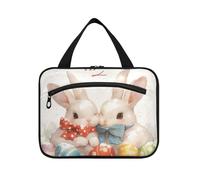 Happy Easter Cute Bunny Bianco appeso trucco borsa per il viaggio con gancio, designer espandibile grande capacità trucco borsa per il viaggio must haves campeggio envase para profumo de L, Felice