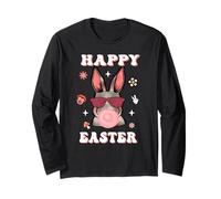 Happy Easter Cute Bunny Face with Bubble Gum Glasses Maglia a Manica