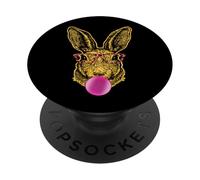 Happy Easter Cute Bunny Face With Bubble Gum Leopard Glasses PopSockets PopGrip Adesivo