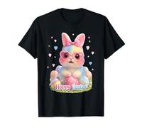 Happy Easter Cute Bunny Glasses Pastel Rainbow Bunny Eggs Maglietta