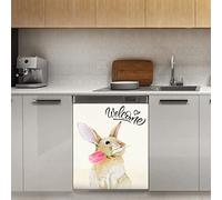 Happy Easter Cute Bunny - Magnete magnetico per lavastoviglie, motivo: coniglietto di benvenuto, decorazione magnetica, per frigorifero, cucina, porta, 58,4 x 66 cm