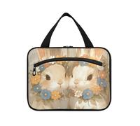 Happy Easter Cute Bunny White Hanging make up bag per le donne con gancio, designer unisex appeso borsa trucco per papà bagno estuche para guardar maquillaje L, Felice Pasqua Carino Coniglietto Bianco