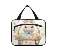 Happy Easter Cute Bunny White Hanging Makeup Bag per le donne con gancio, designer moda organizzatore cosmetico per gli elementi essenziali per le donne kit da viaggio de para mujer L, Felice Pasqua