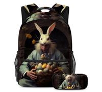 Happy Easter Day elegante zaino con astuccio, perfetto per ragazzi, ragazze e adolescenti!, Multicolore#04, B:29.4x20x40cm P:19x7.5x3.8cm, Zaini Daypack