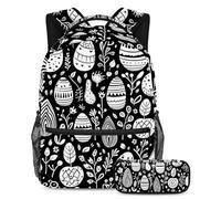 Happy Easter Day Elevate Your School Experience, prendi questo zaino con astuccio per ragazzi, ragazze, adolescenti, Multicolore#06, B:29.4x20x40cm P:19x7.5x3.8cm, Zaini Daypack