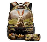 Happy Easter Day Keep Your Essentials in One Place, zaino con astuccio, l'ultimo set di zaini per la scuola per studenti, Multicolore#04, B：29.4x20x40cm P：19x7.5x3.8cm, Zaini Daypack