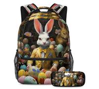 Happy Easter Day Keep Your Essentials in One Place, zaino con astuccio, l'ultimo set di zaini per la scuola per studenti, Multicolore#03, B：29.4x20x40cm P：19x7.5x3.8cm, Zaini Daypack