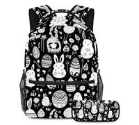 Happy Easter Day Stay Ahead of the Class, zaino con astuccio, set di 2 zaini per bambini indispensabili per ragazzi ragazze adolescenti, Multicolore#04, B:29.4x20x40cm P:19x7.5x3.8cm, Zaini Daypack