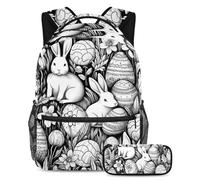Happy Easter Day Stay Ahead of The Trends, set di 2 zaini per la scuola con zaino di grande capacità e astuccio, Multicolore#04, B:29.4x20x40cm P:19x7.5x3.8cm, Zaini Daypack