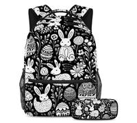 Happy Easter Day Stay Ahead of The Trends, set di 2 zaini per la scuola con zaino di grande capacità e astuccio, Multicolore#02, B:29.4x20x40cm P:19x7.5x3.8cm, Zaini Daypack