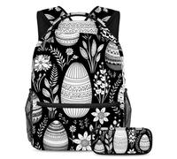 Happy Easter Day Stay Ahead of The Trends, set di 2 zaini per la scuola con zaino di grande capacità e astuccio, Multicolore#05, B:29.4x20x40cm P:19x7.5x3.8cm, Zaini Daypack