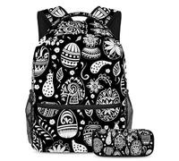 Happy Easter Day Stay Ahead of The Trends, set di 2 zaini per la scuola con zaino di grande capacità e astuccio, Multicolore#06, B:29.4x20x40cm P:19x7.5x3.8cm, Zaini Daypack