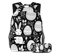 Happy Easter Day Stay Ahead of The Trends, set di 2 zaini per la scuola con zaino di grande capacità e astuccio, Multicolore#07, B:29.4x20x40cm P:19x7.5x3.8cm, Zaini Daypack