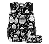 Happy Easter Day Stay Ahead of The Trends, set di 2 zaini per la scuola con zaino di grande capacità e astuccio, Multicolore#01, B:29.4x20x40cm P:19x7.5x3.8cm, Zaini Daypack