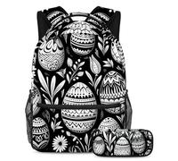 Happy Easter Day Stay Ahead of The Trends, set di 2 zaini per la scuola con zaino di grande capacità e astuccio, Multicolore#03, B:29.4x20x40cm P:19x7.5x3.8cm, Zaini Daypack