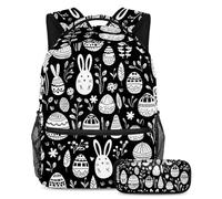 Happy Easter Day Unleash Creativity, zaino con astuccio per ragazzi e ragazze, set di 2 zaini per bambini, Multicolore#01, B:29.4x20x40cm P:19x7.5x3.8cm, Zaini Daypack