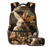 Happy Easter Day Upgrade Your School Essentials, zaino con astuccio, perfetto per ragazzi, ragazze e adolescenti, Multicolore#07, B:29.4x20x40cm P:19x7.5x3.8cm, Zaini Daypack