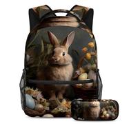 Happy Easter Day Upgrade Your School Essentials, zaino con astuccio, perfetto per ragazzi, ragazze e adolescenti, Multicolore#06, B:29.4x20x40cm P:19x7.5x3.8cm, Zaini Daypack