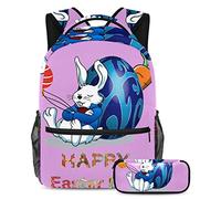 Happy Easter Day Zaino con astuccio, set di 2 zaini per bambini per ragazzi ragazze adolescenti, borsa da viaggio per studenti, Multicolore, B:29.4x20x40cm P:19x7.5x3.8cm, Zaini Daypack