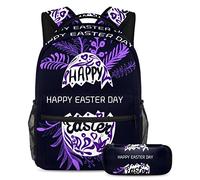 Happy Easter Day Zaino con astuccio, set di 2 zaini per bambini per ragazzi ragazze adolescenti, borsa da viaggio per studenti, Multicolore, B:29.4x20x40cm P:19x7.5x3.8cm, Zaini Daypack