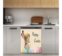 Happy Easter Eggs Bunny - Magnete magnetico per lavastoviglie, giorno di Pasqua con fiori di coniglio, decorazione magnetica, per frigorifero, cucina, porta, 58,4 x 66 cm