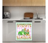 Happy Easter Eggs Conigli Lavastoviglie Magnete Copertura Pasquale Buffalo Plaid Magnetico Decorazione Pannello Magnetico Stiker per Frigorifero, Cucina Decorazione Porta, 58,4 x 66 cm