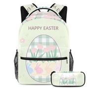 Happy Easter Eggs Keep Your Essentials in One Place, zaino con astuccio, il set di zaini per la scuola definitivo per studenti, Multicolore#07, B：29.4x20x40cm P：19x7.5x3.8cm, Zaini Daypack