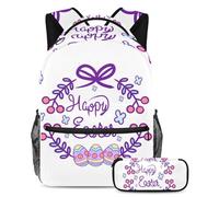 Happy Easter Eggs Keep Your Essentials in One Place, zaino con astuccio, il set di zaini per la scuola definitivo per studenti, Multicolore#01, B：29.4x20x40cm P：19x7.5x3.8cm, Zaini Daypack