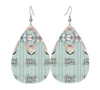 Happy Easter Eggs - Orecchini da donna in pelle con stampa a forma di coda di coniglio, con gancio, alla moda, vintage, per feste e uso quotidiano, Misura unica, Pelle