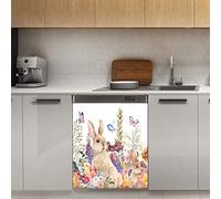 Happy Easter Flower - Magnete per lavastoviglie, con farfalla a molla e decorazione magnetica, per frigorifero, cucina, porta, 58,4 x 66 cm