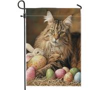 Happy Easter Garden Flag Cat Bunny uova colorate vintage country marrone lino stampato segno decorazione modello grande casa interni esterni patio bandiera doppia faccia 30,5 x 45,7 cm
