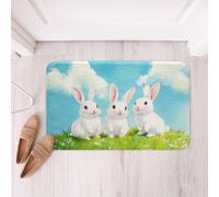 Happy Easter Kawaii White Rabbit Cute Animal Green Grass Blue Sky Tappetino Per Porta Resistente Tappeto Entrata Interno Zerbino Ingresso Per Corridoio Scale Casa 40x60Cm