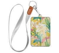 Happy Easter Lily Flower Beauty - Porta badge in pelle con cordino e porta carte d'identità per ufficio, ospedale e patente di guida