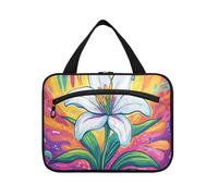 Happy Easter Lily Flower Hanging Cosmetic Bags per le donne Viaggio con gancio, Designer Lavabile Grande Capacità Makeup Bag per le donne Must Haves Zaino envase para Perfume de L