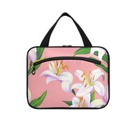 Happy Easter Lily Flower Pink Hanging Large Hanging Travel Toiletry Bag con gancio, accessori di design borse con cerniera per accessori per donne crociere estuche para maquillaje L