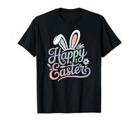 Happy Easter Minimal Bunny Hoppy Design Carino Coniglio Floreale Maglietta