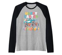 Happy Easter Monster Truck Uova Colorate Pasqua Bambini Maglia con Maniche Raglan