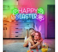 Happy Easter Neon Sign Bunny Eggs Wall Decor Regalo personalizzato per Spring Bar Soggiorno per Festa Camera da letto Regali