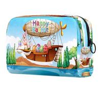 Happy Easter Rabbit Eggs River Trousse per cosmetici, da donna, borsa da viaggio per articoli da toeletta grande, pratica borsa organizer con cerniera, Multi, 18.5x7.5x13cm/7.3x3x5.1in, Beauty case