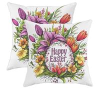 Happy Easter - Set di 2 federe per cuscini con stampa floreale colorata primaverile, per cuscini decorativi per casa, divano, letto, 40,6 x 40,6 cm