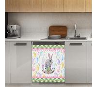 Happy Easter Spring Eggs Conigli Lavastoviglie Magnete Copertura Magnetica Buffalo Plaid Decorazione Magnetica Pannello Magnetico Stiker per Frigorifero, Cucina Decorazione Porta, 58,4 x 66 cm