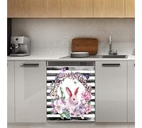 Happy Easter Spring Flower - Magnete per lavastoviglie, motivo: coniglietto Whtite a strisce nere magnetiche, per frigorifero, cucina, porta, 58,4 x 66 cm