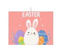 Happy Easter - Tappetino scolapiatti assorbente, per bancone della cucina, con coniglietto, uova, caffè, scolapiatti con anello per appenderlo, 45 x 61 cm