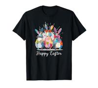 Happy Easter Three Spring Bunny Hoppy Digital Easter Art Maglietta