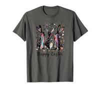 Happy Easter Three Spring Bunny Hoppy Easter Rabbit Floral Maglietta