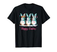 Happy Easter Three Spring Bunny Hoppy Minimal Bunny Grafica Maglietta